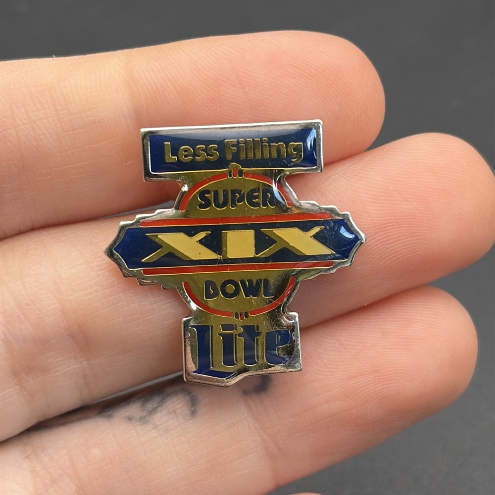 Super Bowl XIX NFL Football Miller Lite Less Filling Lapel Hat Pin